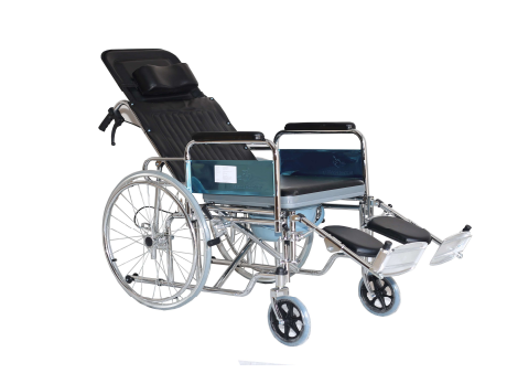 Heavy Duty Chrome Reclining Wheelchair with Commode