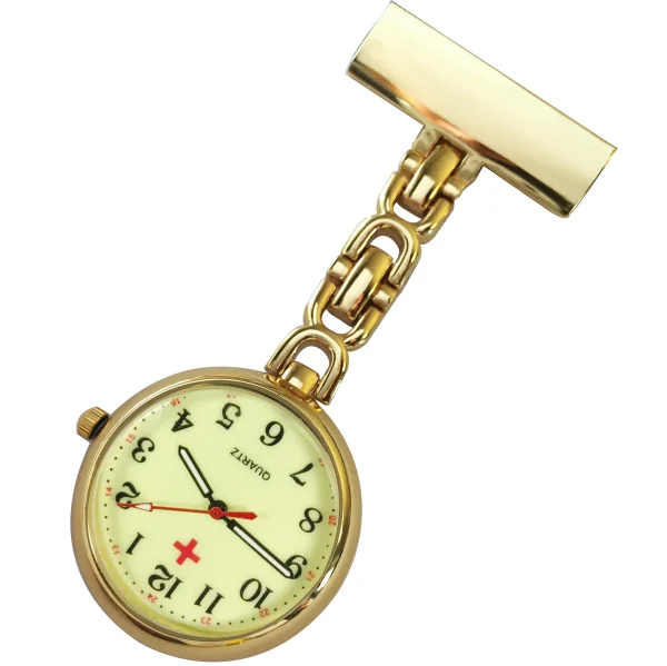 Metallic Pin-on Nurse Watch - D Link - Gold with Luminous Dial ...