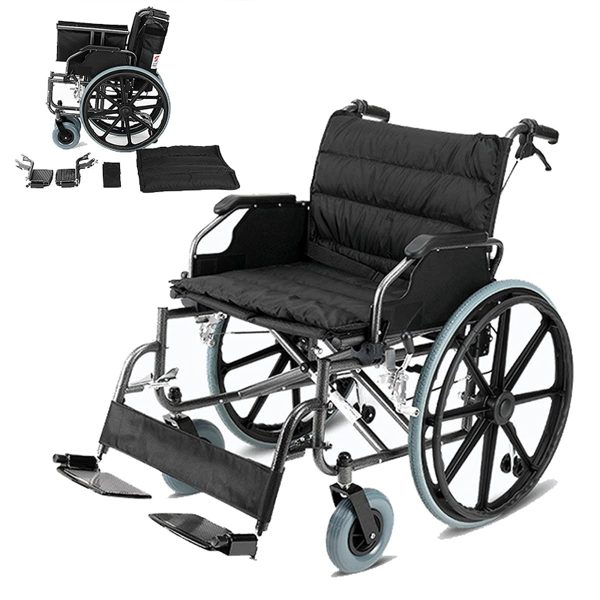 Foldable Wheelchair Extra Wide Seat Removable Leg Rest Heavy Duty 130kg Weight Capacity