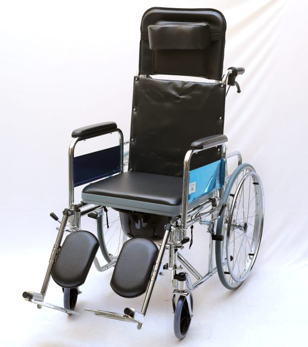 Heavy Duty Chrome Reclining Wheelchair with Commode
